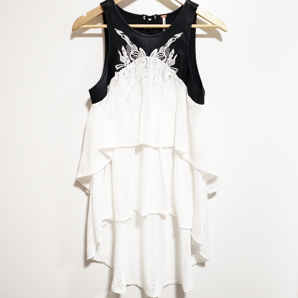 FREE PEOPLE Long Layered Upper Faux Leather Top